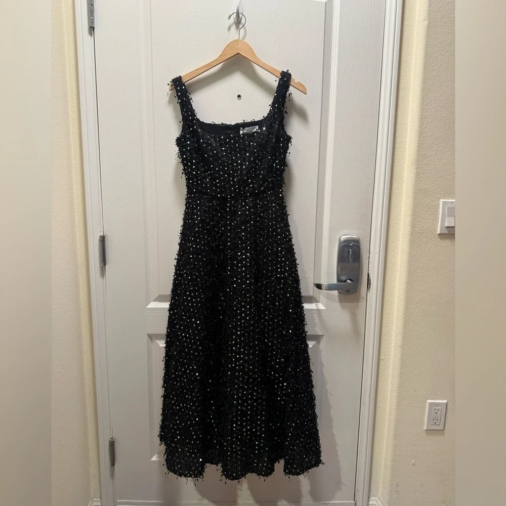 Sonya Moda Valentino Sequin Tweed Midi Dress -Color: Black size S NWT - Picture 2 of 5